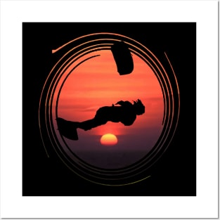 Lets Fly A Kite Black Silhouette Freestyle Kitesurf Sunset Posters and Art